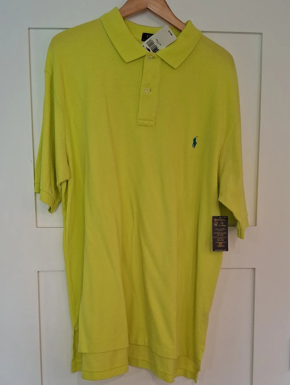 Ralph Lauren Neon Yellow Green Polo Shirt with Contrast Logo NEW WITH TAGS XLT